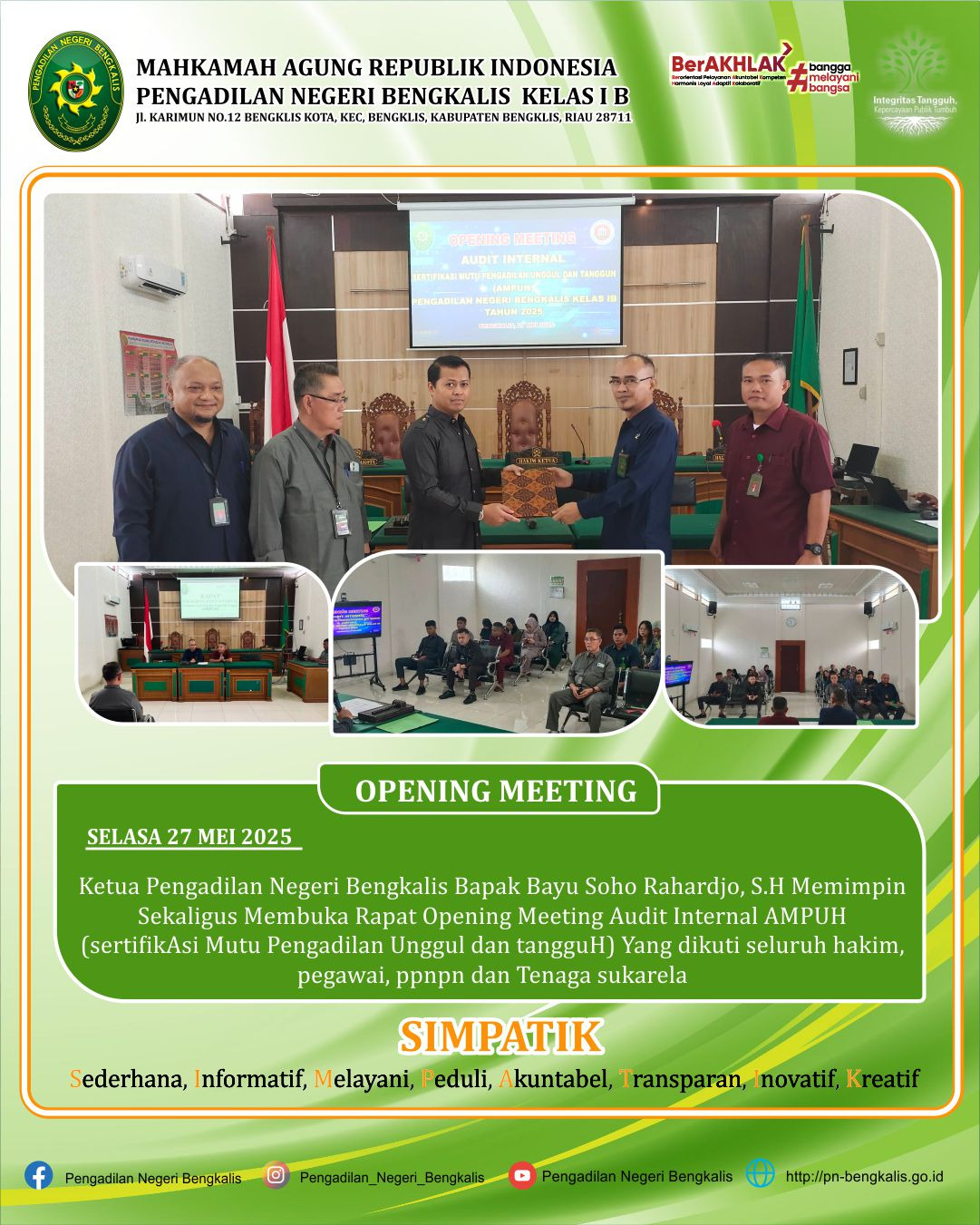 Opening Meeting Audit Internal AMPUH Tahun 2025 Pada Pengadilan Negeri Bengkalis