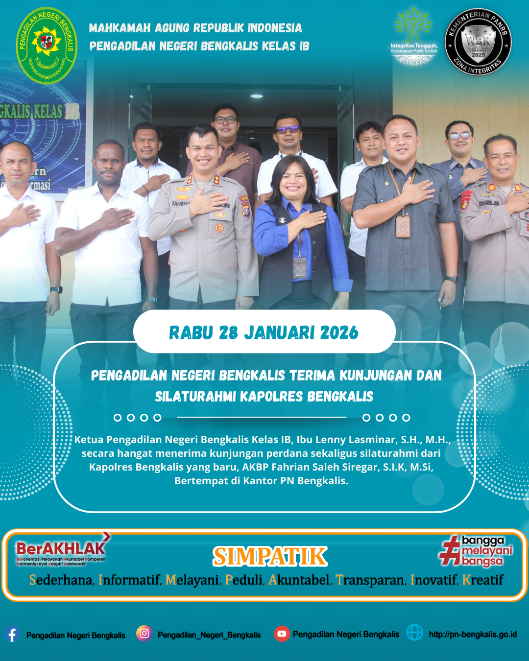 PERKUAT SINERGI APARAT PENEGAK HUKUM, KETUA PN BENGKALIS TERIMA KUNJUNGAN SILATURAHMI KAPOLRES BARU