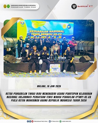 Mahkamah Agung Republik Indonesia Tahun 2026 E-mail Cetak Ketua Pengadilan Tinggi Riau menghadiri acara penutupan Kejuaraan Nasional (Kejurnas) Persatuan Tenis Warga Peradilan (PTWP) ke-XX Piala Ketua Mahkamah Agung Republik Indonesia Tahun 2026